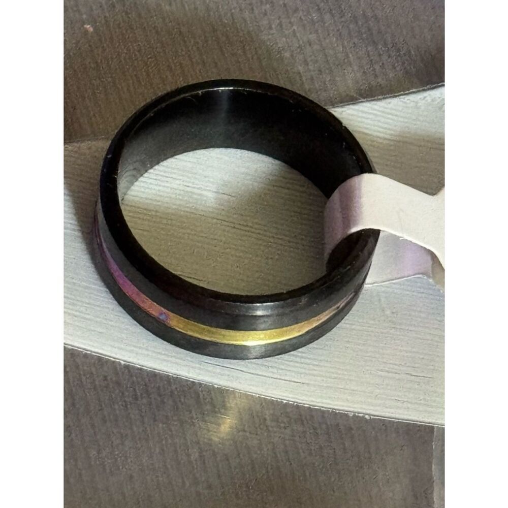 Wedding Band, Size 8 Black Titanium Ring w/ Multi-colored Stripe - Picture 6 of 8